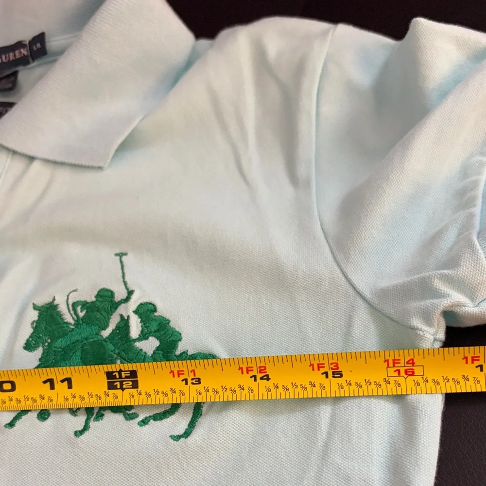 Ralph Lauren Girls Aqua Polo Shirt with Large Logo size Large